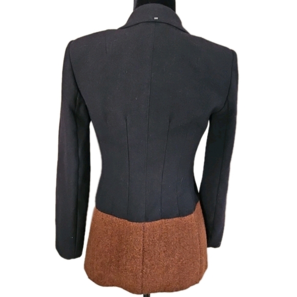 Sportmax MaxMara Womans Black And Brown Virgin Wool Blend Colorblock Blazer 2 - Picture 4 of 13